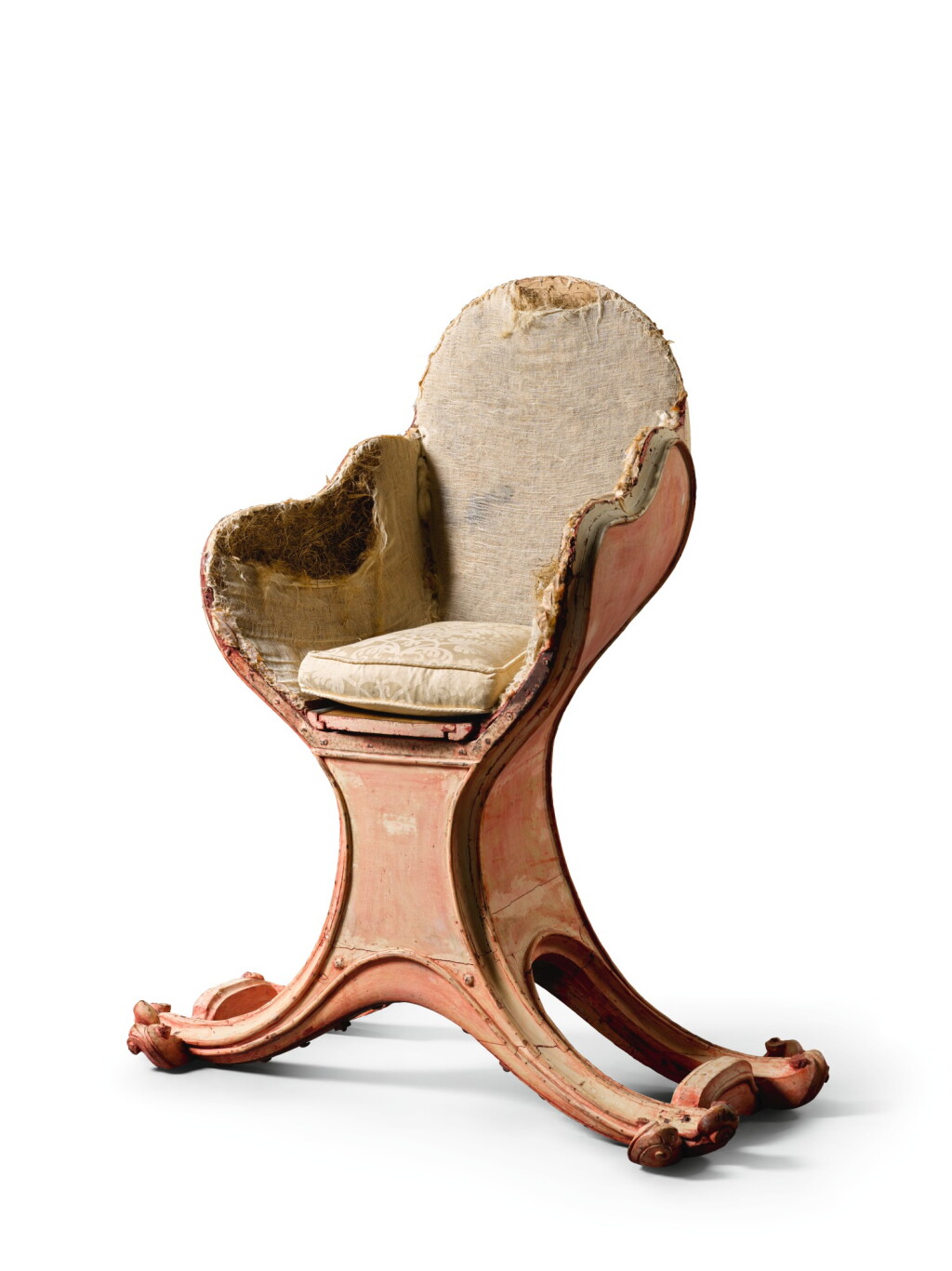 View full screen - View 1 of Lot 38. AN ITALIAN RED LACQUER AND DECORATED GONDOLA CHAIR, VENICE, 18TH CENTURY AND LATER.