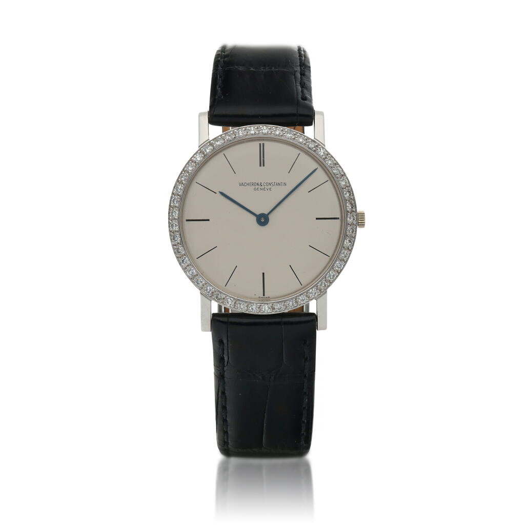 View full screen - View 1 of Lot 60. Ref. 6709 White gold and diamond-set wristwatch Circa 1970.
