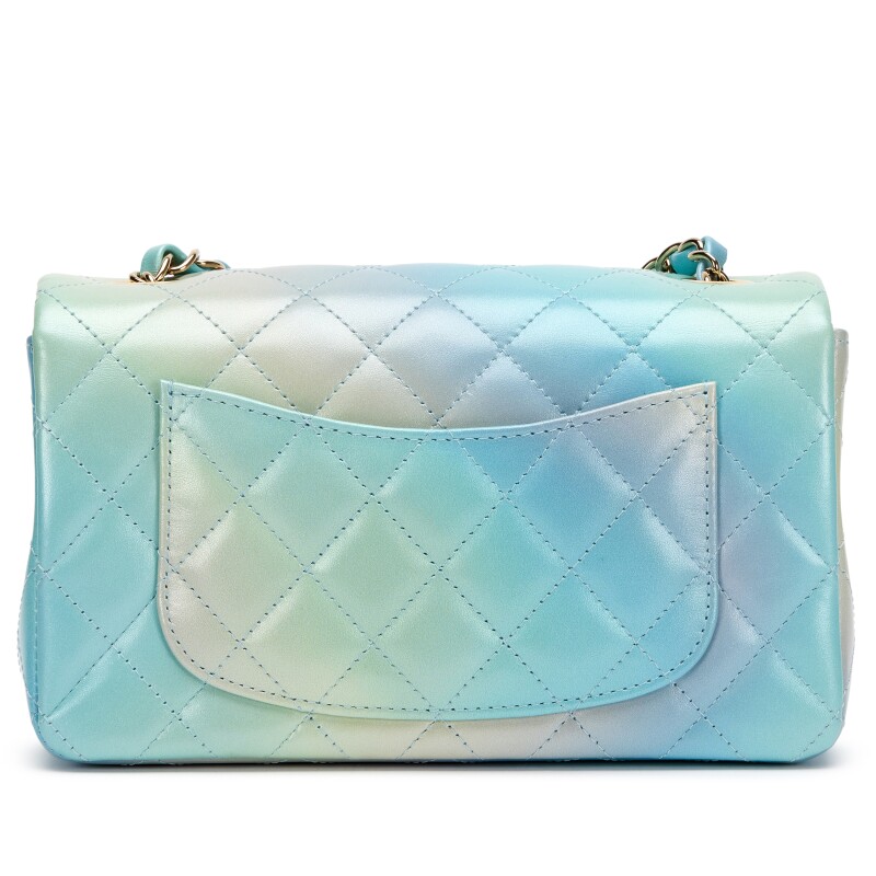 Chanel Iridescent Blue, Green, And Purple Ombre Tie-Dye Quilted Lambskin Mini Rectangular Flap Bag Pale Gold Hardware, 2024 Available For Immediate Sale At Sotheby's