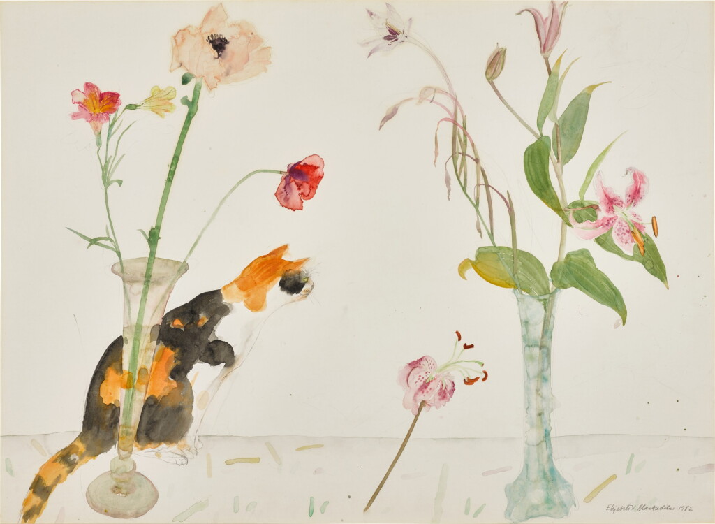 View full screen - View 1 of Lot 255. Tortoiseshell Cat and Flowers.