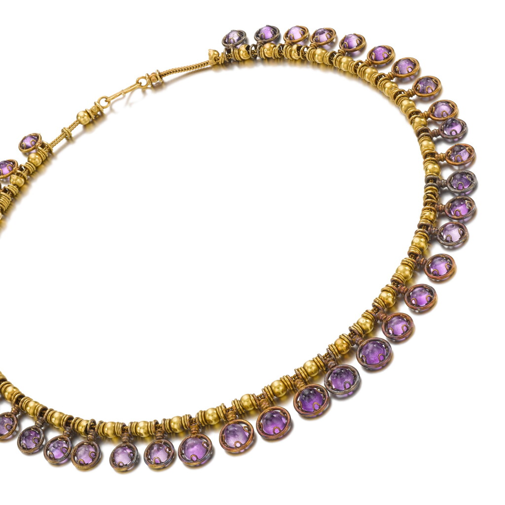 View full screen - View 1 of Lot 76. Archeological Revival gold and amethyst necklace, circa 1870 .