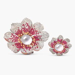 Icy Jadeite, Ruby, Diamond and Coloured Sapphire 'Anemone' Brooch and Ring | 天然冰種翡翠 配 紅寶石 配 鑽石 及 彩色剛玉「風尚銀蓮」胸針 及 戒指
