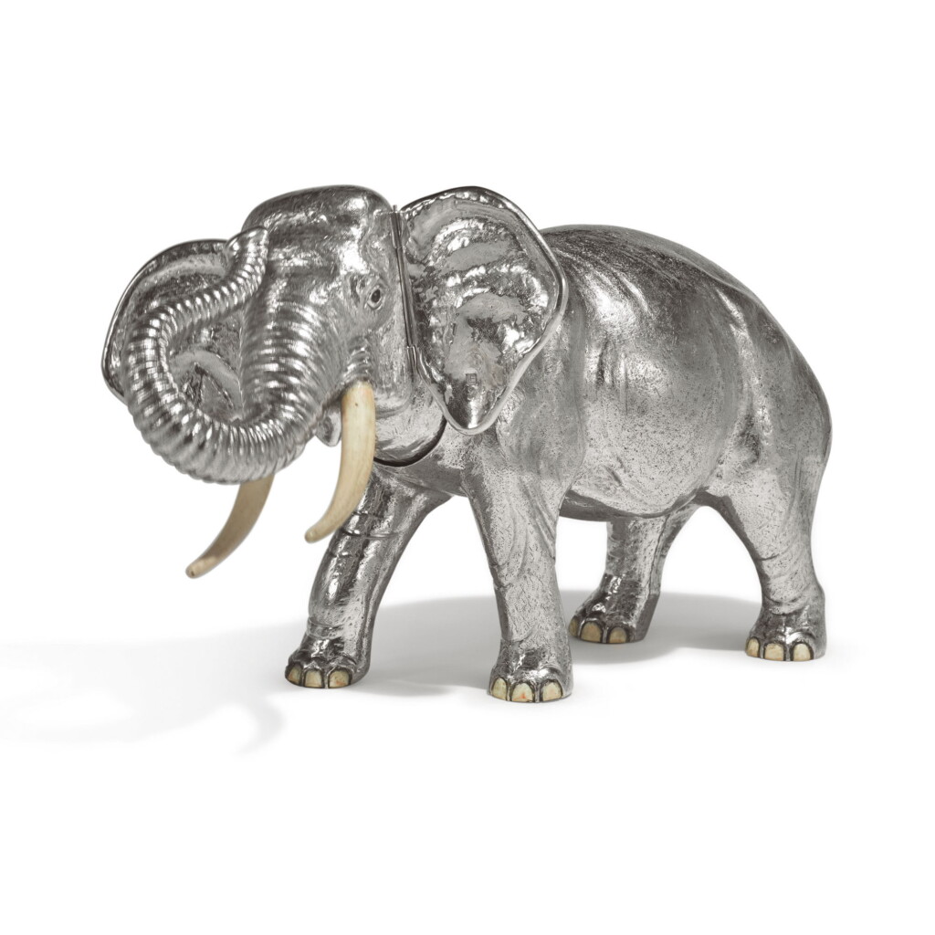 View full screen - View 1 of Lot 936. A PORTUGUESE SILVER ELEPHANT, LUIZ FERREIRA, PORTO, 20TH CENTURY.