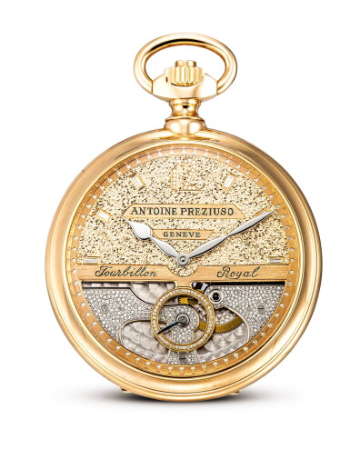 View full screen - View 1 of Lot 2064. ANTOINE PREZIUSO | TOURBILLON ROYAL, A UNIQUE PINK GOLD AND DIAMOND-SET SEMI-SKELETONISED OPENFACE WATCH, CIRCA 2000 | "Tourbillon Royal 獨一無二粉紅金鑲鑽石半鏤空懷錶,錶殼編號1/1,約2000年製".