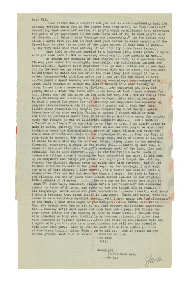 View full screen - View 1 of Lot 57. Kerouac, Jack | Typed letter signed to Will Petersen, discussing Buddhism with a fellow dharma bum.