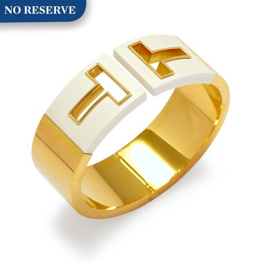 View full screen - View 1 of Lot 42. Tiffany & Co. | Gold and Ceramic 'T' Cuff-Bracelet .