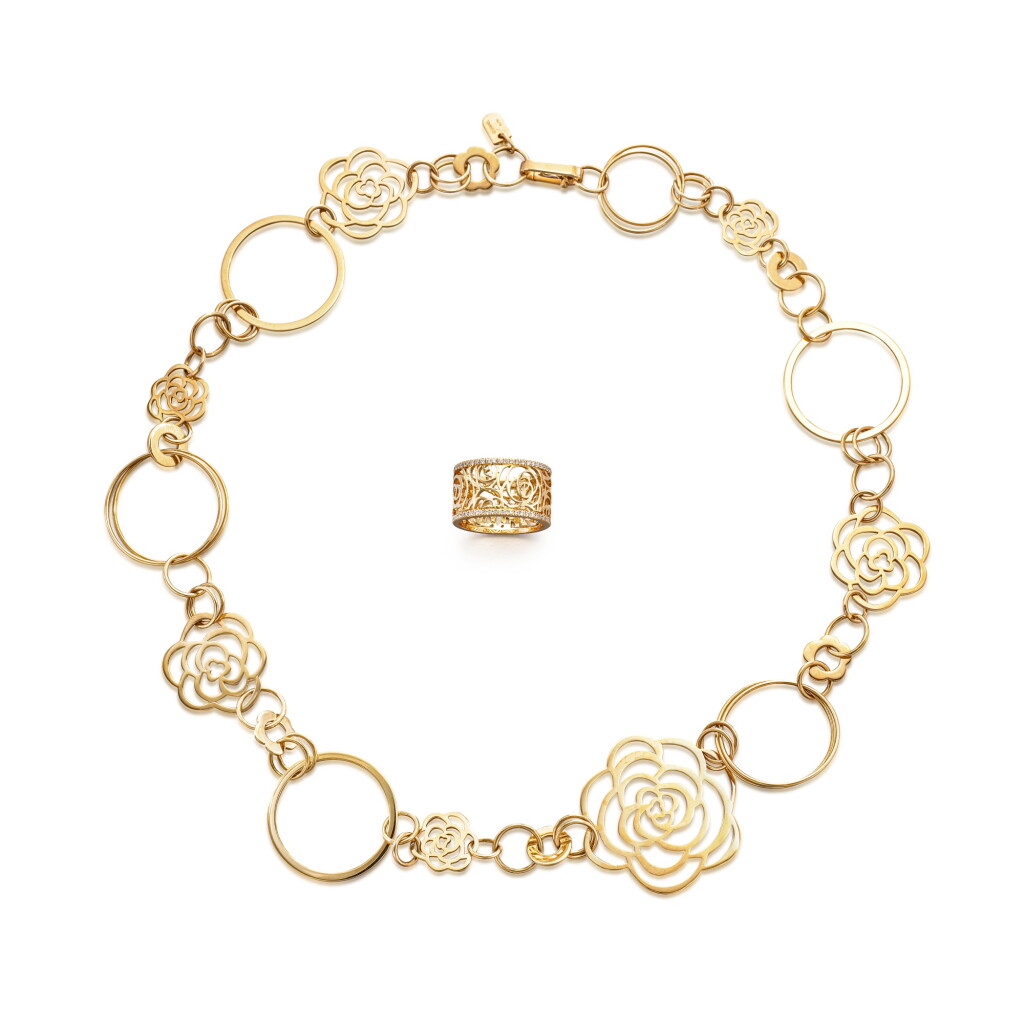 View full screen - View 1 of Lot 1861. 'Camelia' Gold Necklace and Diamond Ring | 香奈兒 | 'Camelia' K金 項鍊 及 鑽石 戒指.