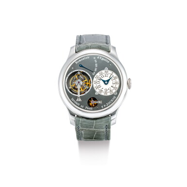 View full screen - View 1 of Lot 2162. F.P. JOURNE | TOURBILLON REMONTOIR D'EGALITE, LIMITED EDITION 28/99, A LIMITED EDITION PLATINUM TOURBILLON WRISTWATCH WITH RUTHENIUM DIAL AND MOVEMENT, CONSTANT FORCE REMONTOIRE AND POWER RESERVE INDICATION, CIRCA 2003 | "Tourbillon Remontoir D'egalite 限量版28/99 限量版鉑金陀飛輪腕錶,備釕金屬錶盤及機芯、恆動力裝置及動力儲備顯示,錶殼編號28/99-01T,約2003年製".