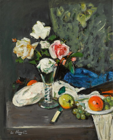 View full screen - View 1 of Lot 197. Still Life with Fruit and Roses in a Wine Glass.