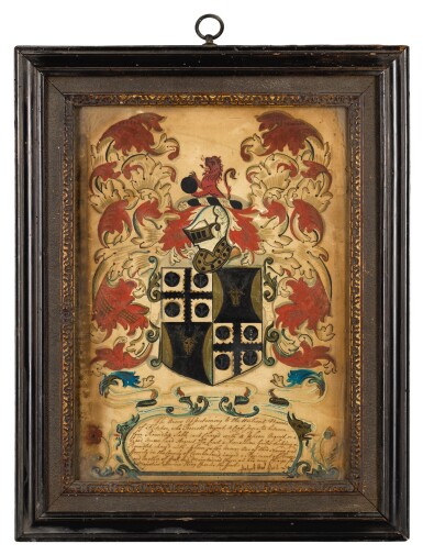 View full screen - View 1 of Lot 7. A HATCHMENT OF ARMS FOR FLETCHER, 18TH CENTURY.