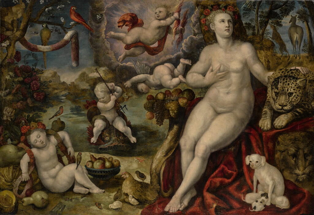 View full screen - View 1 of Lot 233. PRAGUE SCHOOL, CIRCA 1600 | AN IMAGINARY LANDSCAPE WITH ALLEGORIES OF ABUNDANCE AND CHARITY .