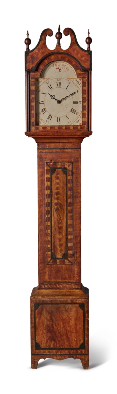 View full screen - View 1 of Lot 1151. Federal Polychrome Grain Paint-Decorated Pine Tall Case Clock, Possibly South Shaftsbury, Vermont, Circa 1830.