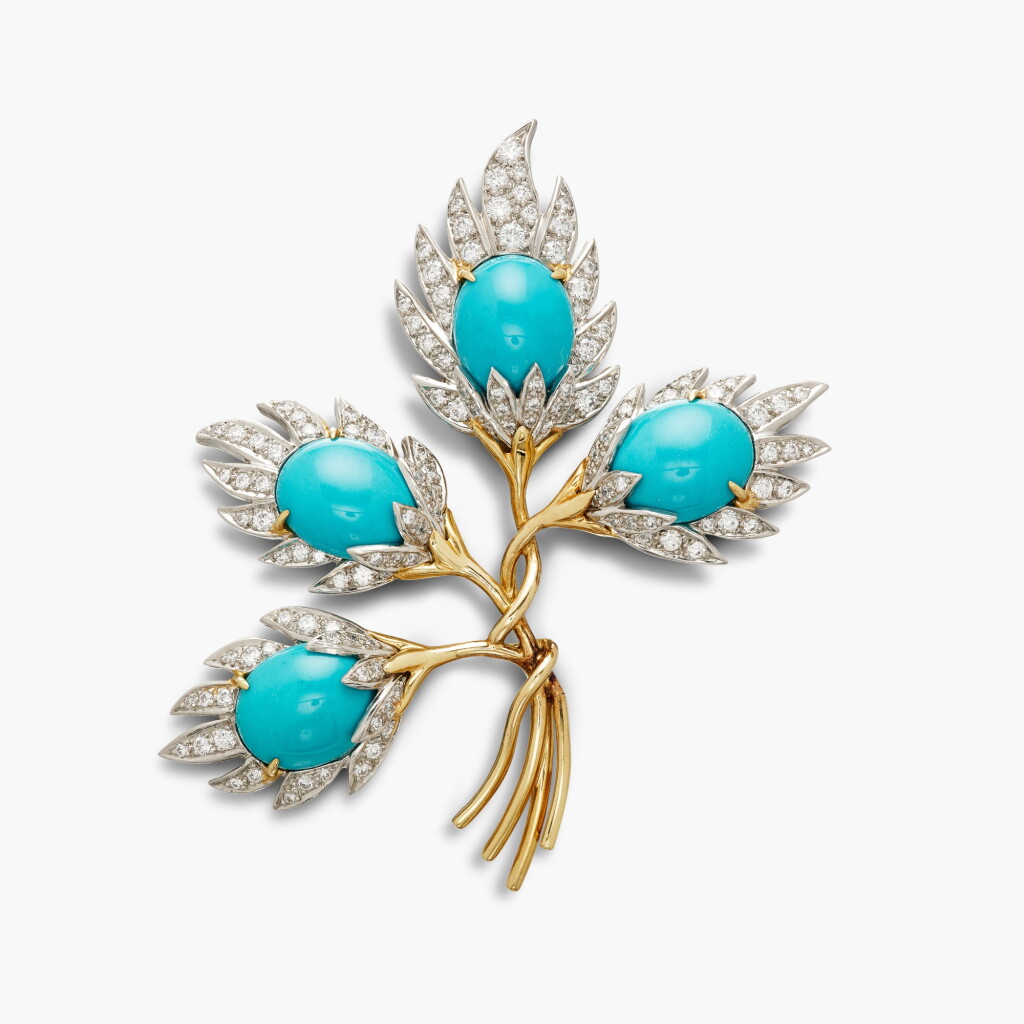 View full screen - View 1 of Lot 249. Turquoise and Diamond Clip-Brooch .
