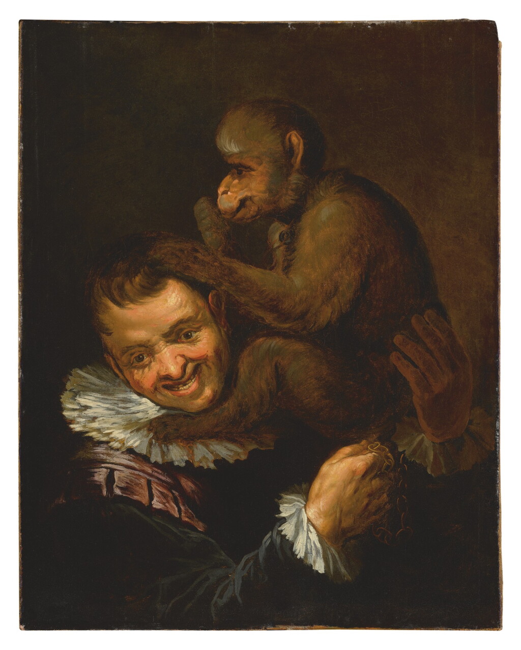 View full screen - View 1 of Lot 583. FOLLOWER OF ANNIBALE CARACCI | MAN WITH A MONKEY ON HIS SHOULDER.