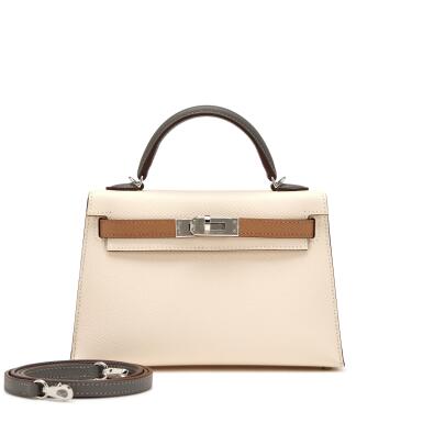 View full screen - View 1 of Lot 21. Limited Edition Nata, Chai, and Gris Meyer Epsom Mini Kelly 20 Palladium Hardware, 2022.