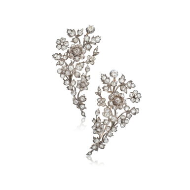 View full screen - View 1 of Lot 1072. Pair of diamond brooches, mid-19th century.