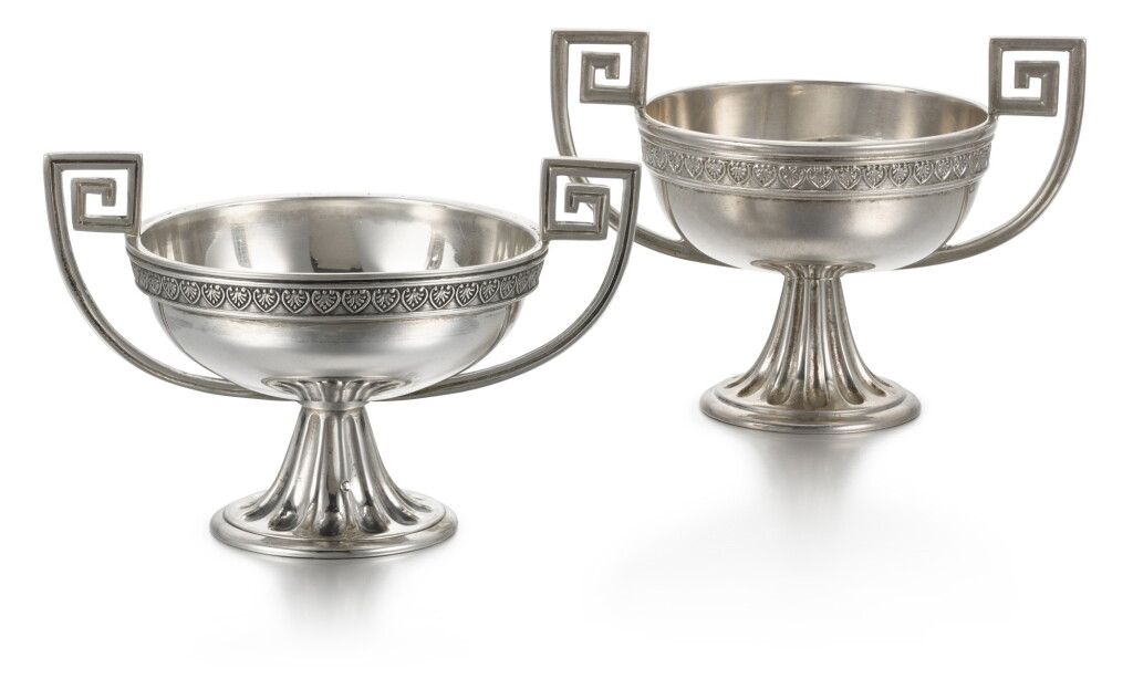 View full screen - View 1 of Lot 93. Two two-handled Fabergé silver trophy cups, workmaster Alexander Wakeva, St Petersburg, 1908-1917.