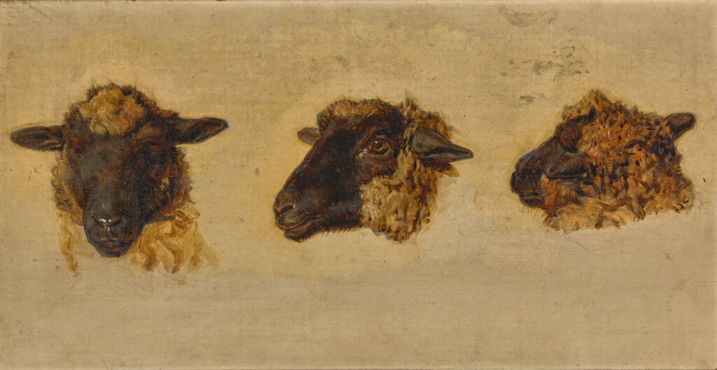 View full screen - View 1 of Lot 38. Three studies of blackfaced sheep heads.