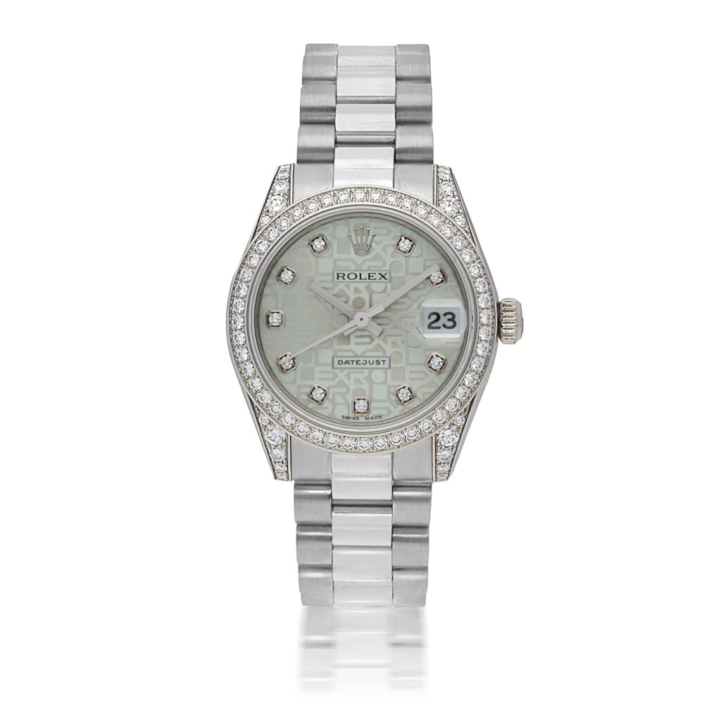 全螢幕檢視 - 查看129ROLEX | LADY DATEJUST, REF 178296M PLATINUM AND DIAMOND-SET WRISTWATCH WITH DATE AND BRACELET CIRCA 2007的1