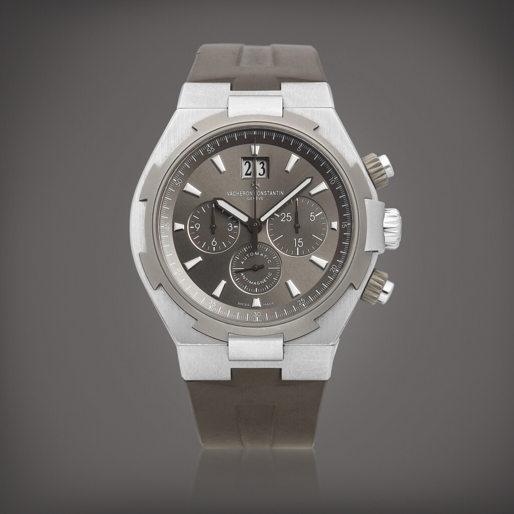 View full screen - View 1 of Lot 8729. Overseas, Reference 49150 | A stainless steel antimagnetic chronograph wristwatch with date, Circa 2014 | 江詩丹頓 | Overseas 型號49150 | 精鋼防磁計時腕錶,備日期顯示,約2014年製.