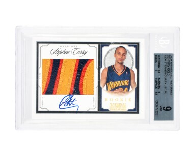 View full screen - View 1 of Lot 24. 2009-10 Panini Playoff National Treasures Century Gold Rookie Patch Autograph #206 Stephen Curry 16/25 - BGS 9/Autograph 10 | Rookie Card | On-Card Autograph.