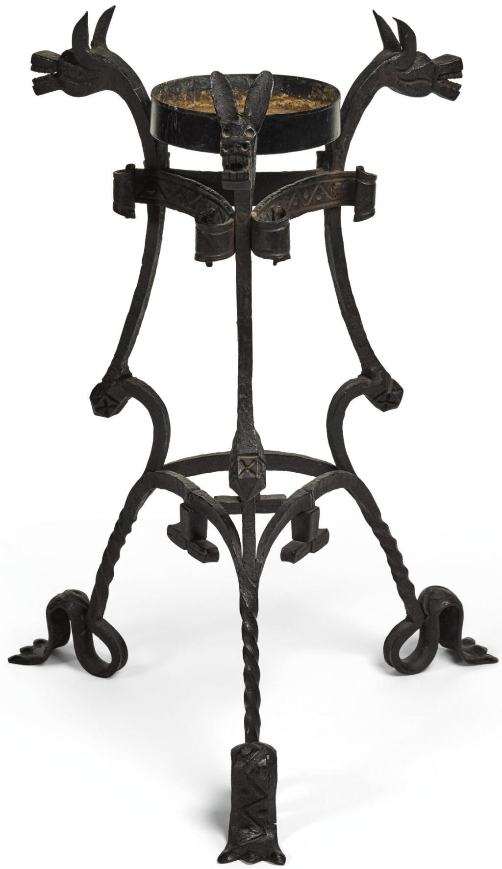 View full screen - View 1 of Lot 31. PROBABLY AUSTRIAN, 15TH CENTURY | STAND WITH ZOOMORPHIC TERMINALS.