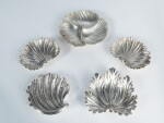 Five Italian Silver Leaf- and Shell-Shaped Dishes, Buccellati, Bologna, Late 20th Century