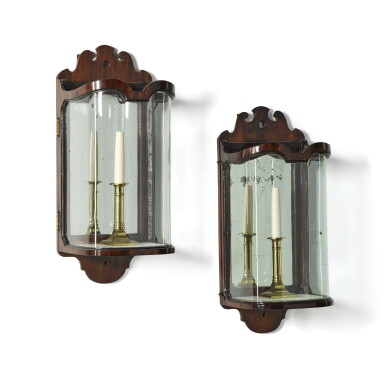 View full screen - View 1 of Lot 87. A George III mahogany, mirrored and glazed wall-lantern, circa 1760, together with a matching lantern of later date.