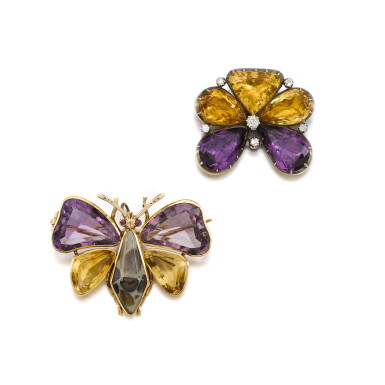 View full screen - View 1 of Lot 91. Pair of gem-set brooches, 19th century.