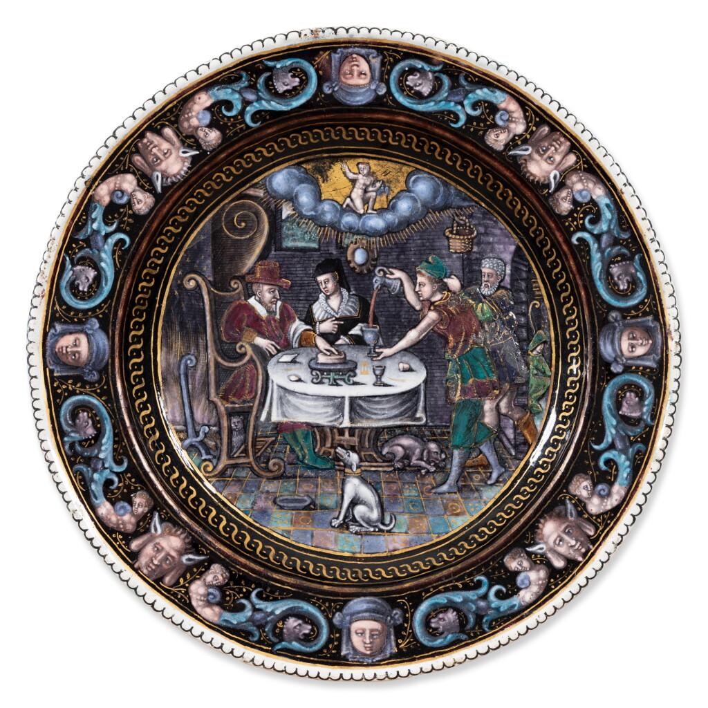 View full screen - View 1 of Lot 138. A Limoges polychrome painted enamel plate depicting the Month of January, by a follower of Pierre Reymond (1513-1584), Circa 1592.