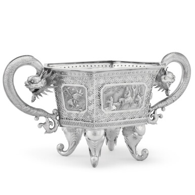View full screen - View 1 of Lot 242. A Chinese Export silver jardinière, Kwan Li, Hong Kong, late 19th century.
