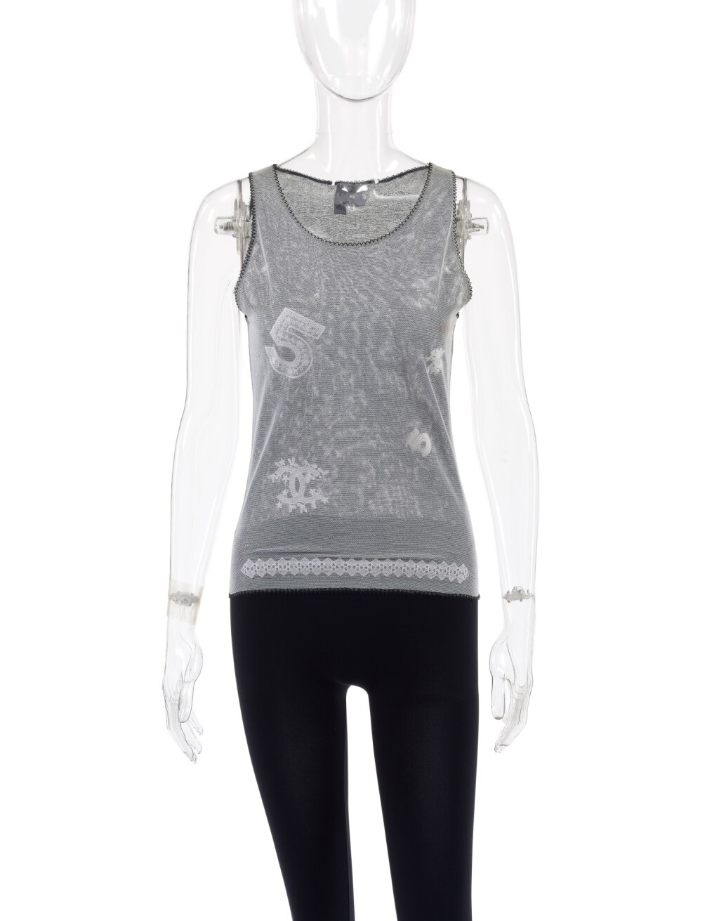 View full screen - View 1 of Lot 85. CHANEL | EMBELLISHED TANK-TOP AND T-SHIRT AND SILVER-TONE METAL NECKLACE .