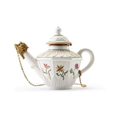 View full screen - View 1 of Lot 69. A Vezzi porcelain gilt-bronze-mounted teapot and cover, circa 1725 .