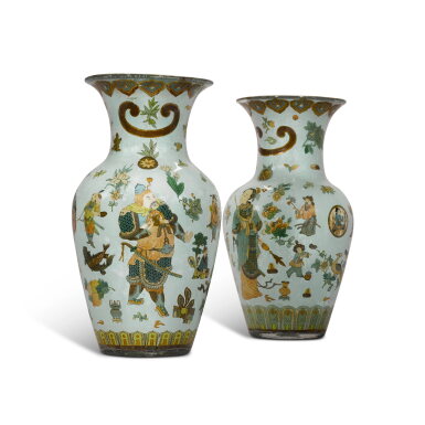 View full screen - View 1 of Lot 60. A pair of Decalcomania baluster vases, 19th century.