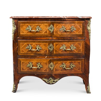 View full screen - View 1 of Lot 81. A Louis XV kingwood and parquetry serpentine commode, mid-18th century.
