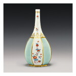 A MEISSEN SELADON-GROUND KAKIEMON OCTAGONAL FACETED BOTTLE VASE CIRCA 1730