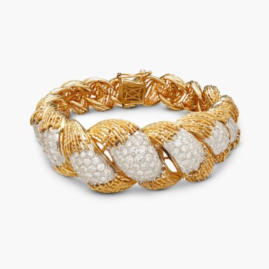 View full screen - View 1 of Lot 367. Gold and Diamond Bracelet.