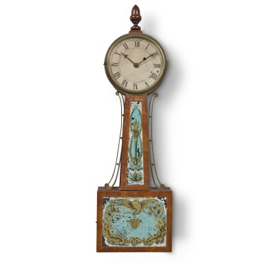 View full screen - View 1 of Lot 178. A Fine Classical Mahogany and Eglomise Paneled Patent Timepiece, Thomas Gilbert Daggett (1795-1871), Providence, Rhode Island, Circa 1825.