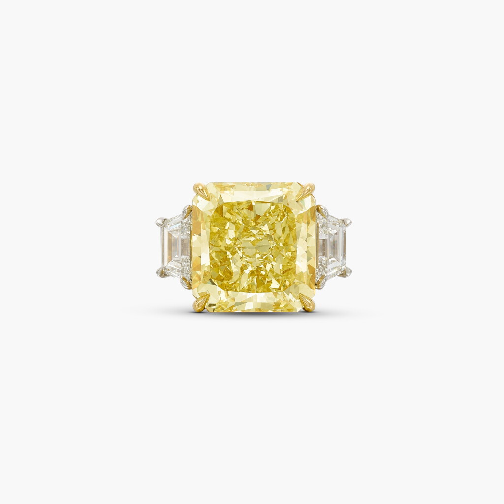 View full screen - View 1 of Lot 213. Fancy Intense Yellow Diamond and Diamond Ring .