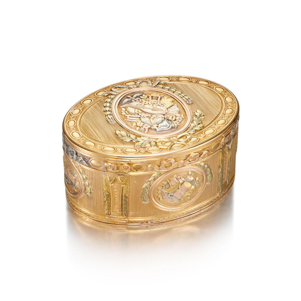 View full screen - View 1 of Lot 53. A Four-Colour Gold Snuffbox, Nineteenth Century in Earlier Taste.