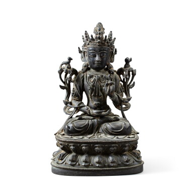 View full screen - View 1 of Lot 256. A bronze figure of Bodhisattva, Ming dynasty, 16th century | 明十六世紀 銅菩蕯坐像.