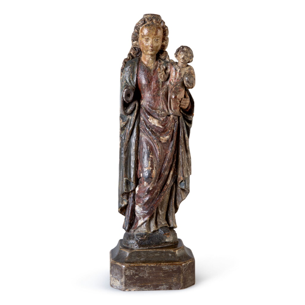 View full screen - View 1 of Lot 738. A NETHERLANDISH POLYCHROME OAK GROUP OF THE MADONNA AND CHILD 16TH CENTURY.