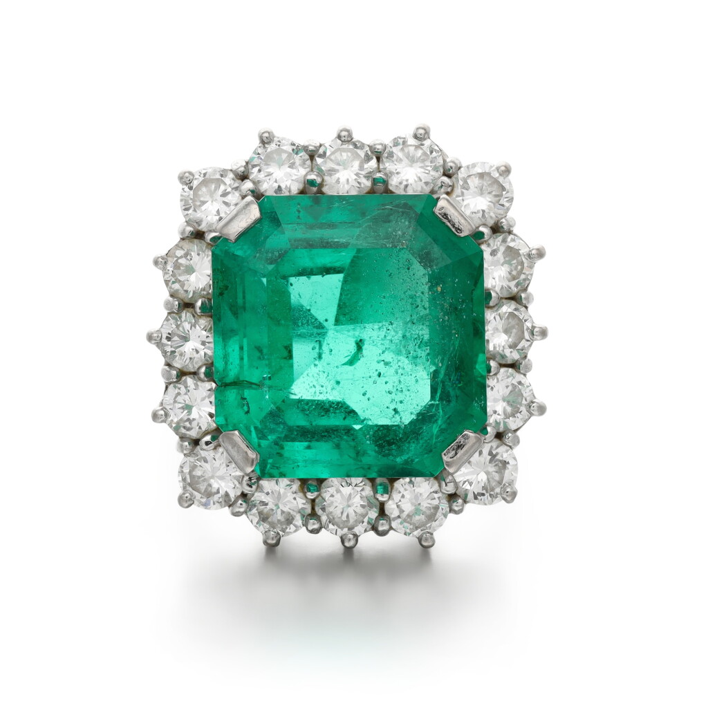 View full screen - View 1 of Lot 180. Emerald and diamond ring .
