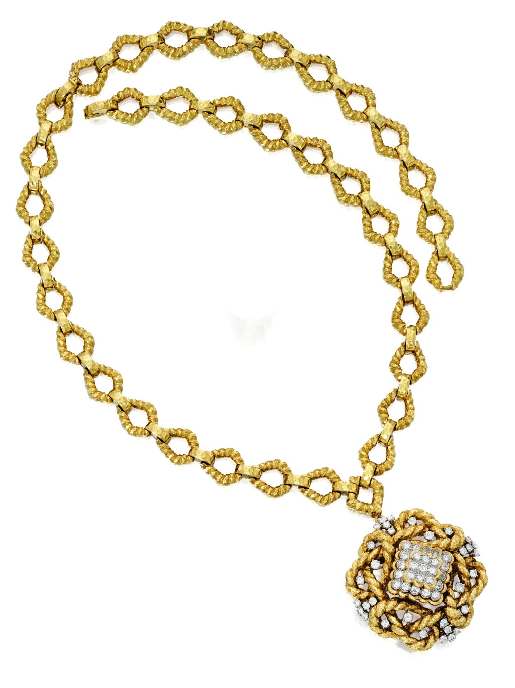 View full screen - View 1 of Lot 31. DAVID WEBB | GOLD AND DIAMOND PENDANT-NECKLACE.