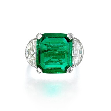 View full screen - View 1 of Lot 66. Cartier | Emerald and Diamond Ring.