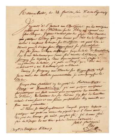 View full screen - View 1 of Lot 99. NEY | letter signed, to General Kléber, 1797.
