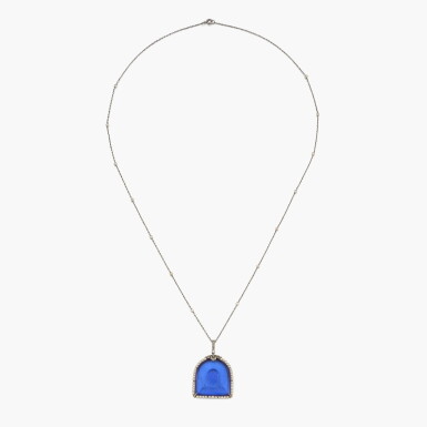 View full screen - View 1 of Lot 12. Carved Glass and Seed Pearl Pendant.