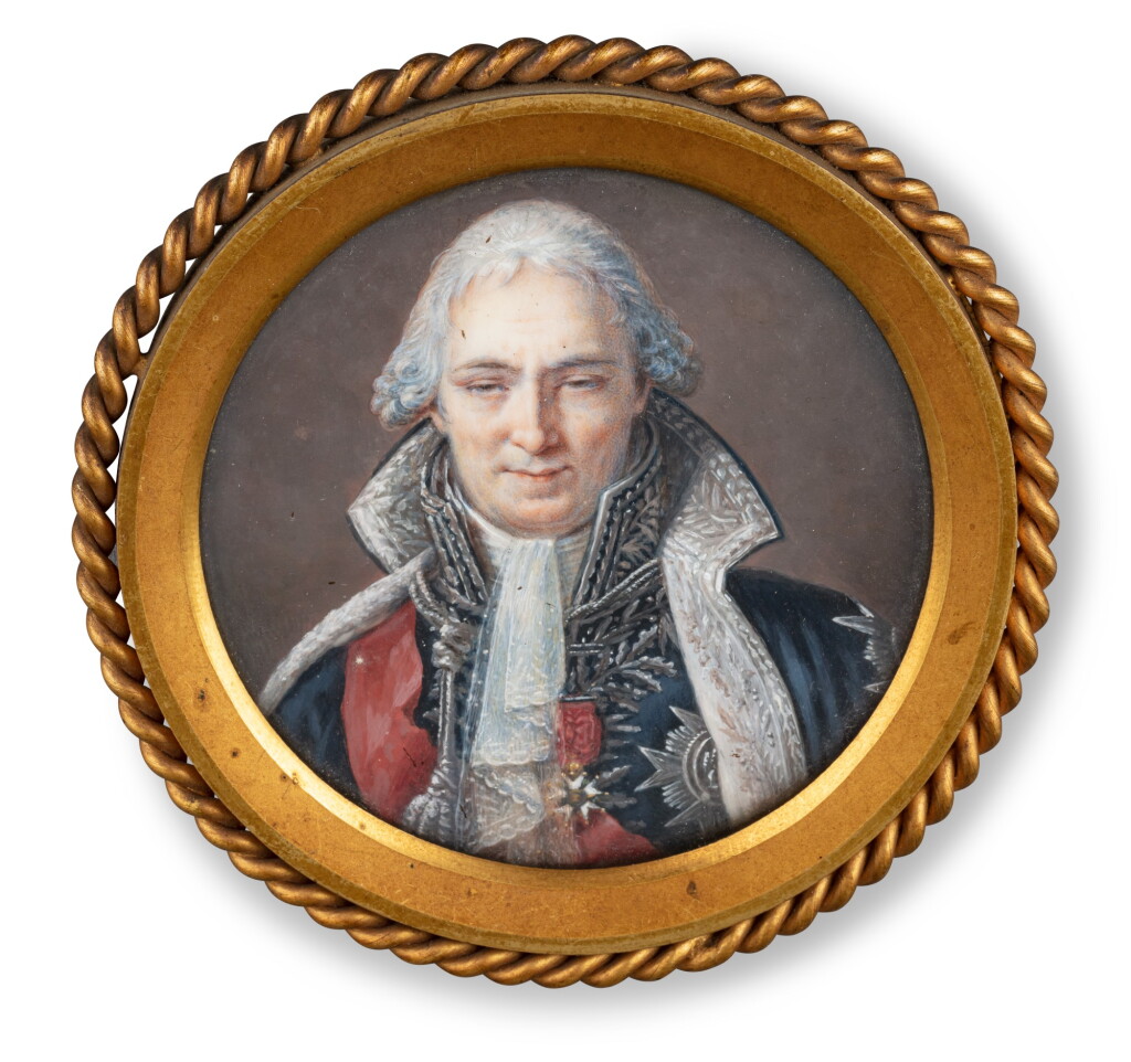 View full screen - View 1 of Lot 30. A circular miniature on ivory representing Jean-Etienne-Marie Portalis, circa 1800 | Miniature ronde sur ivoire représentant Jean-Etienne-Marie Portalis, vers 1800.
