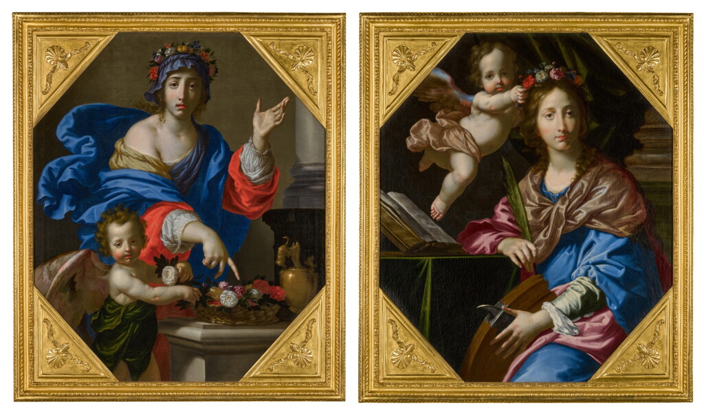 View full screen - View 1 of Lot 8. A pair: Saint Dorothy of Capadoccia; Saint Catherine of Alexandria.