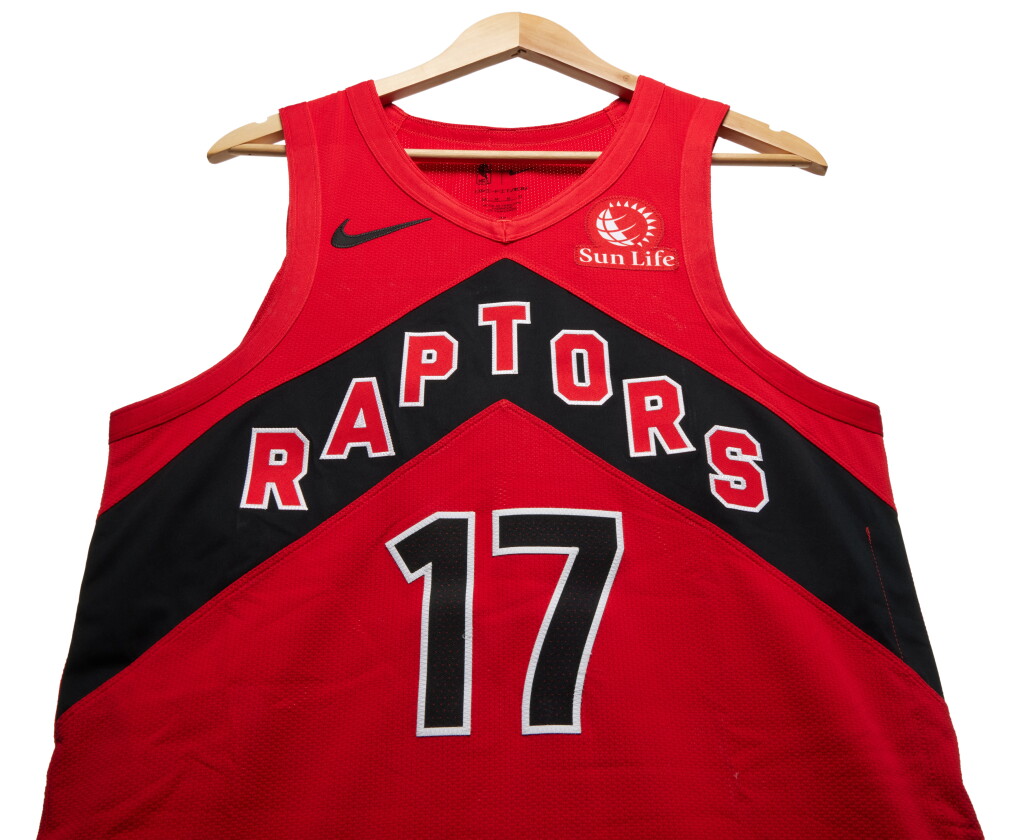 View full screen - View 1 of Lot 16. Dennis Schroder Toronto Raptors 2023-2024 Kia NBA Tip-Off Game Worn Icon Edition Jersey.